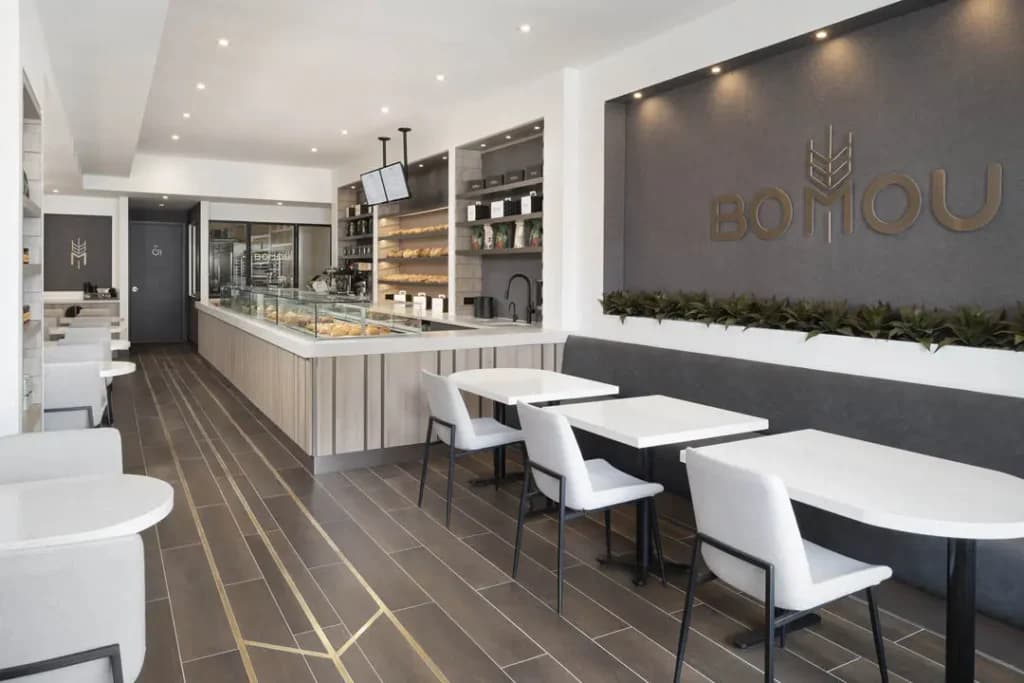 Interior finishes and layout at Bomou bakery